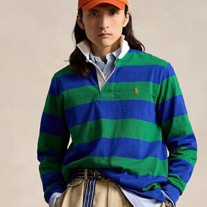 Ralph Lauren POLO  GREEN & BLUE STRIPED Rugby Shirt -80's 90's